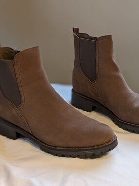 Sam Edelman Jaclyn Taupe Suede Croc‑Detail Ankle Boots – Women’s 9.5